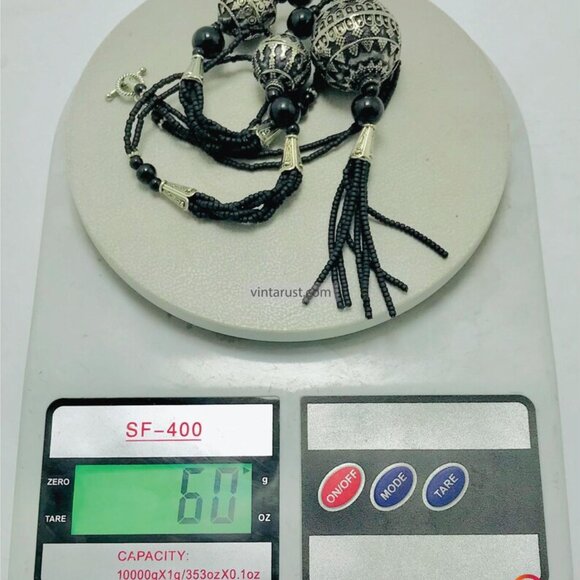 Artisan Black Boho Pendant Necklace | Rustic Boho Black Beaded Necklace - Picture 11 of 11